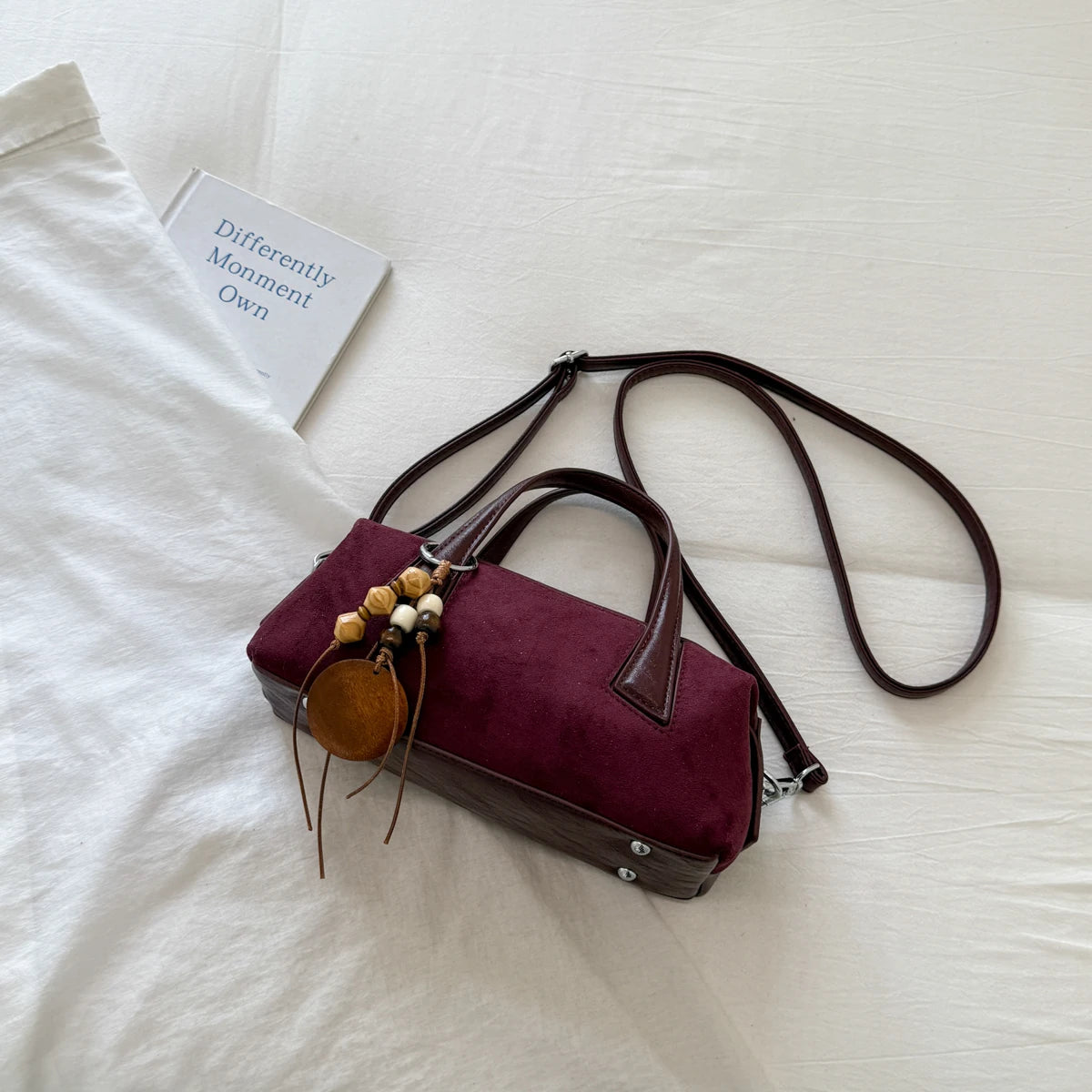 Women's Small Boston-Style PU Crossbody Bag with Zipper