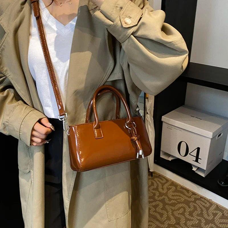 Small Tote Bags Women Leather Zipper Double Handles Rectangle Crossbody Bags