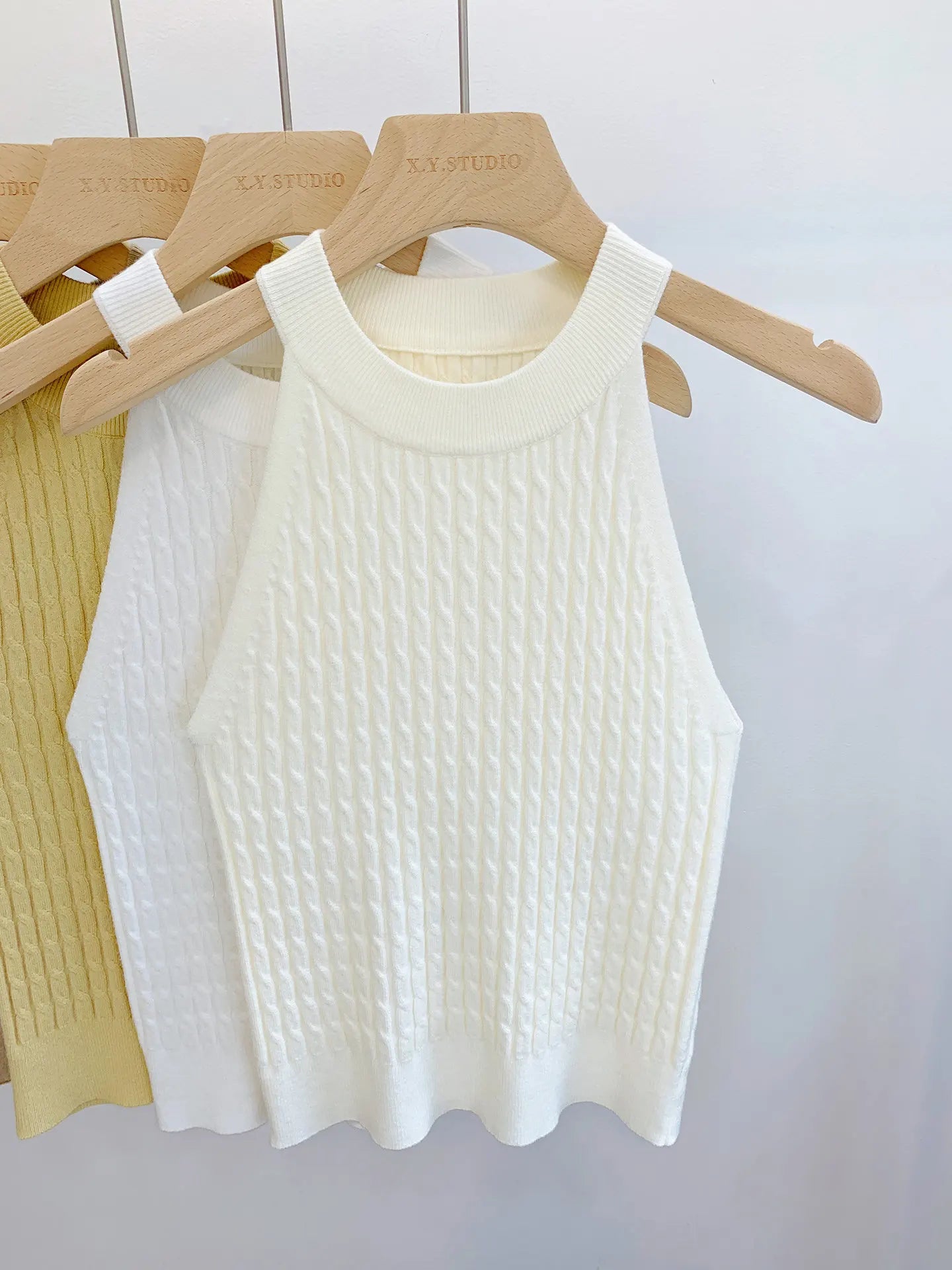 Women's Knitted Halter Camisole Slim Fit Sleeveless Base Tank Tops Solid Crop Tops