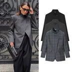 Women's Plaid Stand-Collar Single-Button Blazer Fashion High Street Outwear