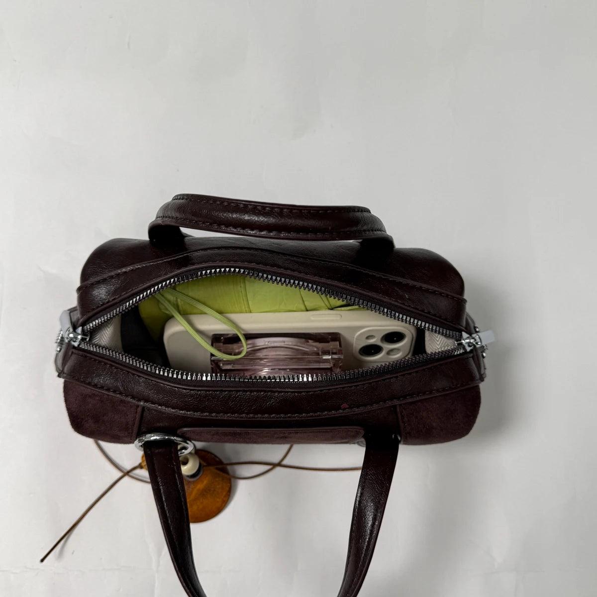 Women's Small Boston-Style PU Crossbody Bag with Zipper