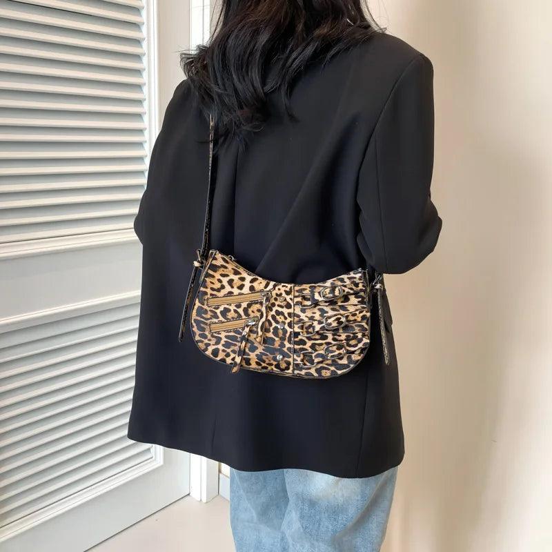 Leopard Leather Shoulder Bags Women Small Zipper Belt Zip Buckle Style Underarm