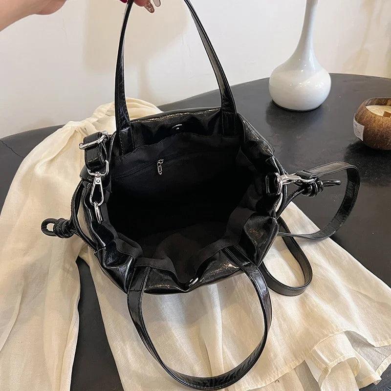 Small Leather Bucket Bags Tote Handbags Women Drawstring Crossbody Bags