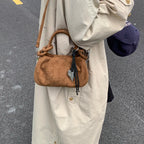 Women's Faux Suede Leather Crossbody Bag with Short Handle
