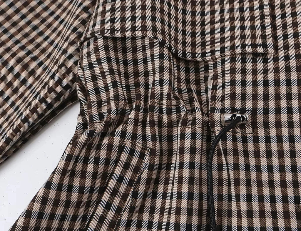 Women's Plaid Trench Coat Single-Button Casual Fashion Autumn Outwear