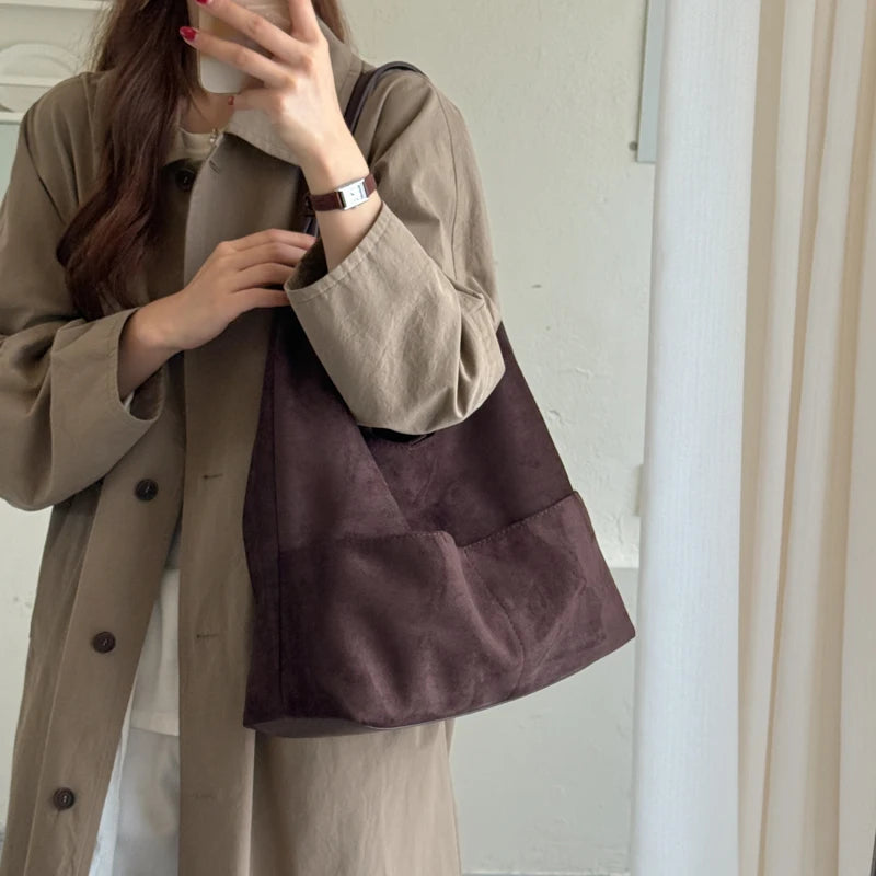 Women's Hobo Bag Vintage Large-Capacity Soft Faux-Suede Hasp Shoulder Bag with Phone Pocket