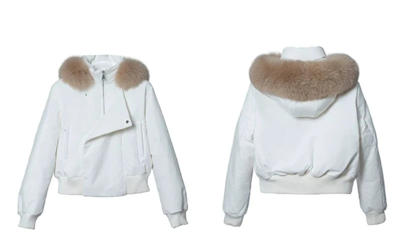 Women's Hooded Winter Bomber Jacket with Faux Fur Trim