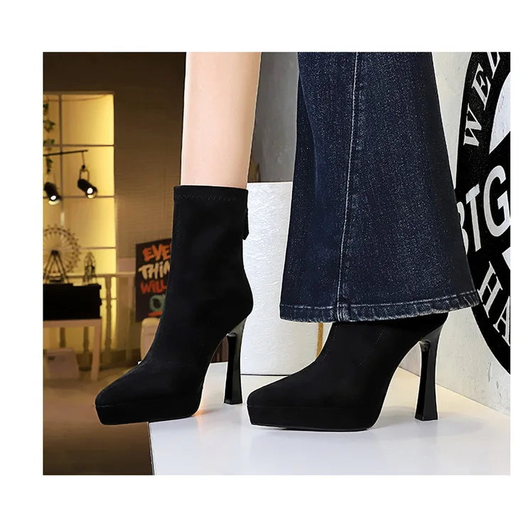 Women’s Suede Ankle Boots – Pointed Toe Platform Stiletto