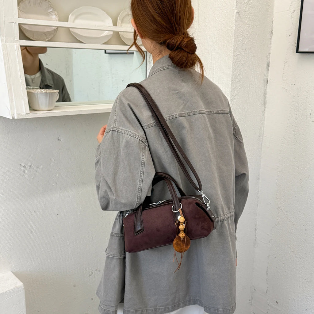 Women's Small Boston-Style PU Crossbody Bag with Zipper