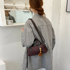 Women's Small Boston-Style PU Crossbody Bag with Zipper