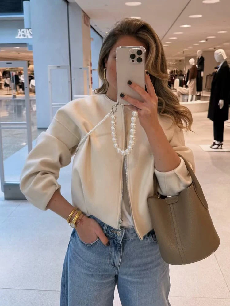 Women’s Cropped Sports Jacket Zip-Up Long Sleeve