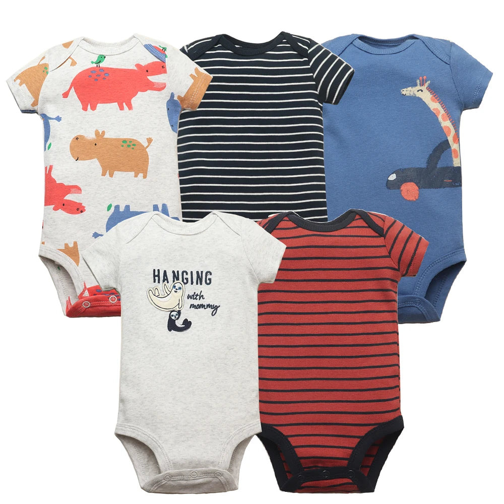 Baby Cotton Short-Sleeve Bodysuits, 5-Pack, 6–24 Months