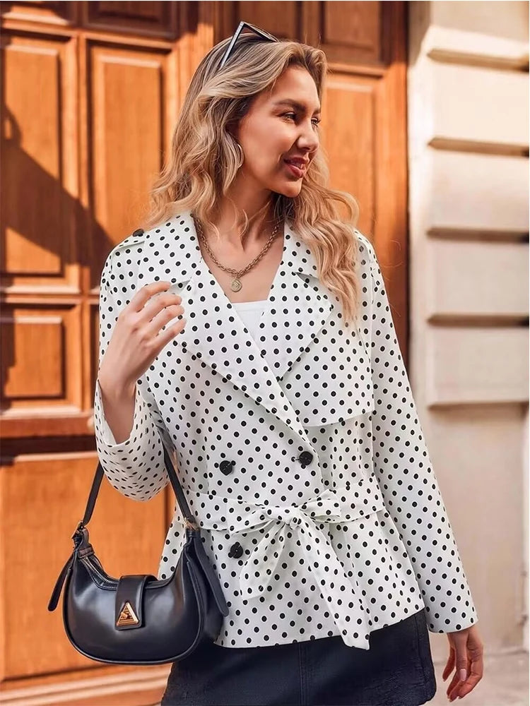 Women’s Polka Dot Double-Breasted Trench Coat