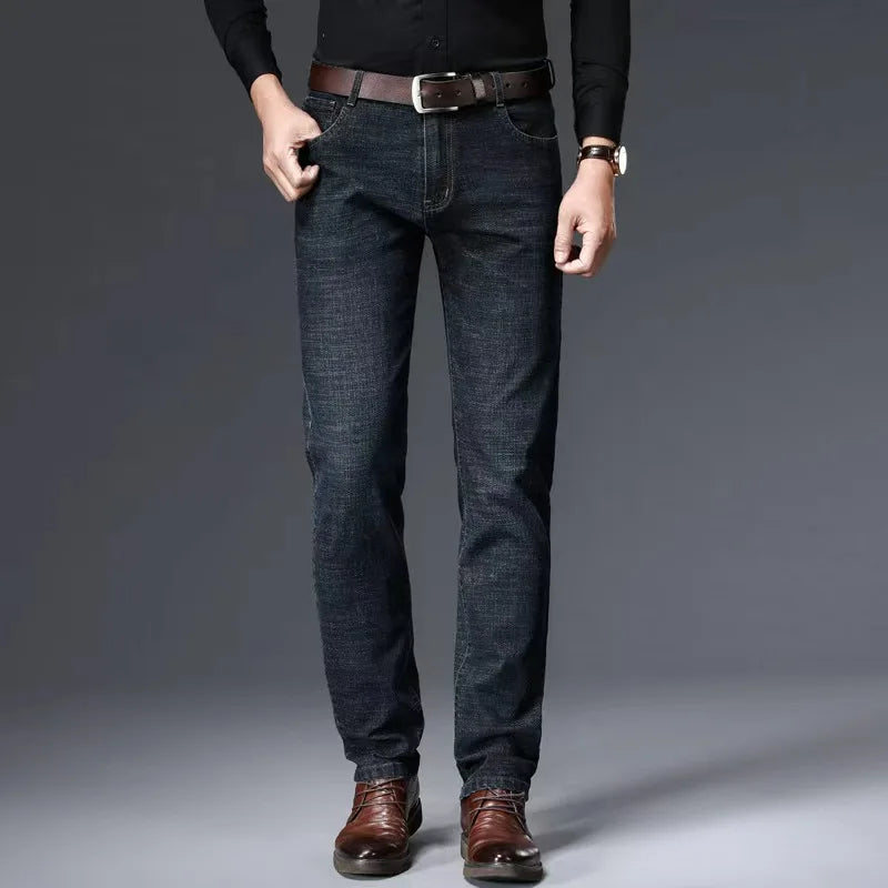 New Style Business Men's Jeans Casual Straight Stretch Fashion Classic Blue Black Work Pant Denim Trousers Male Clothing