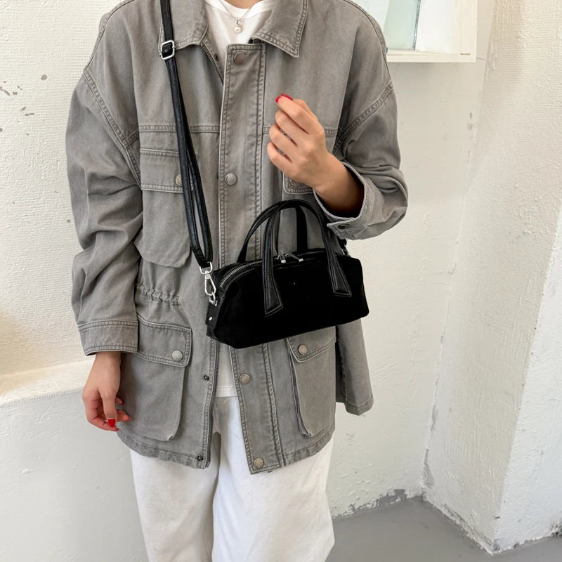 Women's Small Boston-Style PU Crossbody Bag with Zipper