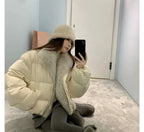 Women's Cropped Puffer Jacket with Faux Fur Collar