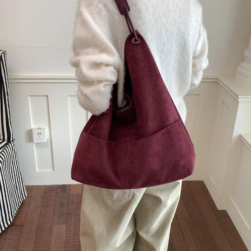 Women's Hobo Bag Vintage Large-Capacity Soft Faux-Suede Hasp Shoulder Bag with Phone Pocket