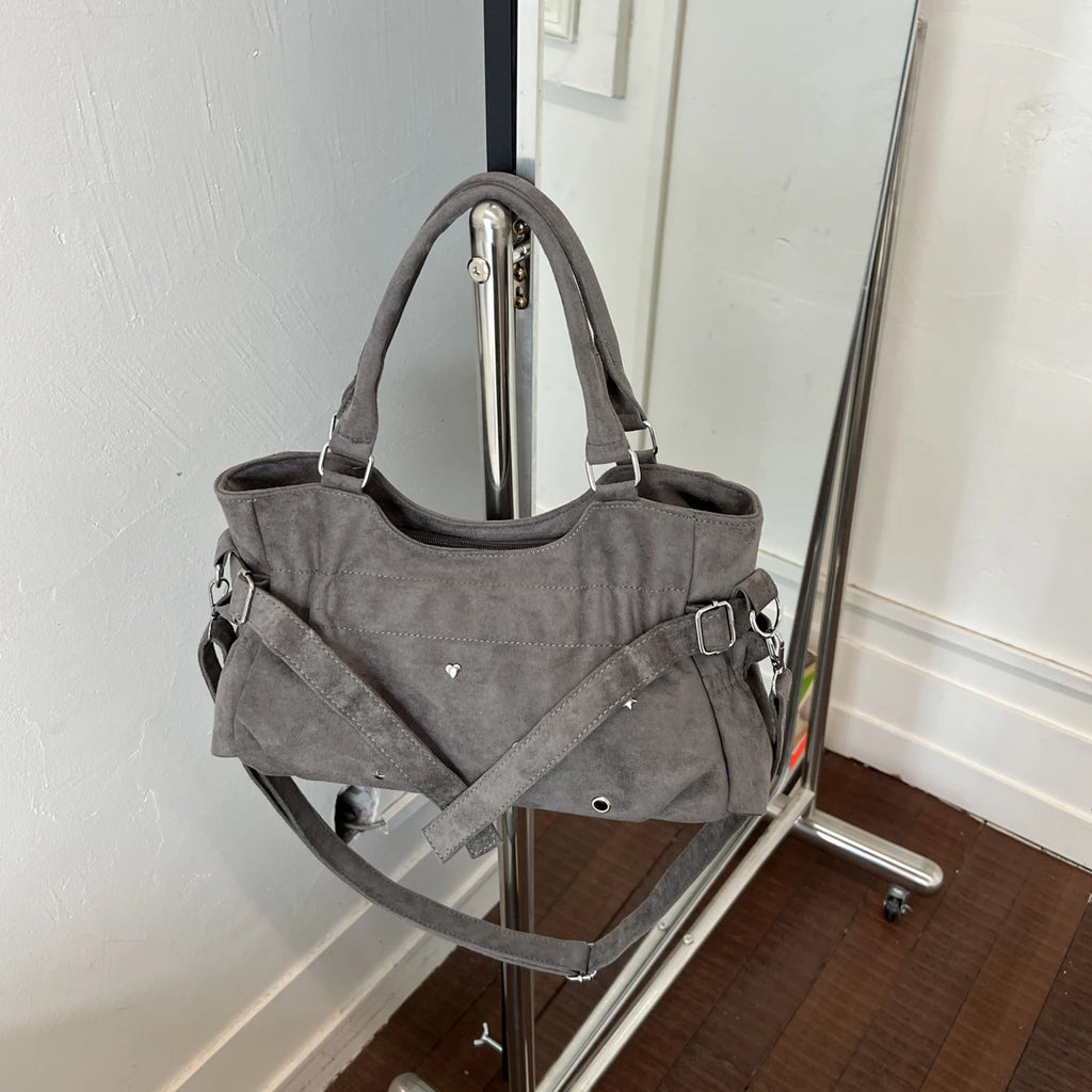 PU Leather Vintage Tote Bag – Rivet Detail, Adjustable Strap, 37×20×9 cm