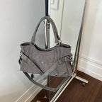 PU Leather Vintage Tote Bag – Rivet Detail, Adjustable Strap, 37×20×9 cm