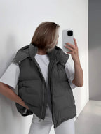 Colete Puffer Oversized com Capuz para Mulher - Streetwear de Poliéster Grosso