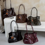 Styleinger Women's Tote Bag Vintage Large-Capacity Soft Hobo PU Leather Zipper Shoulder Bag with Phone Pocket & Charm