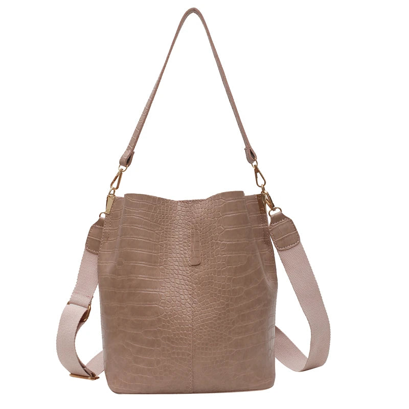 Women Bag Vintage Crocodile Pattern Crossbody Bags PU Leather Trend Designer Shoulder Handbags Large Capacity Bucket
