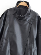 Women's Jacket Jacket Motorcycle Style 2026 Autunm Black Long Sleeve Pebble Faux Leather Fashion