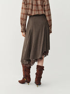 Women's Woolen Skirt Lace Panel Asymmetric Hem A-Line Empire Waist Mid-Calf Knit Casual Office Winter