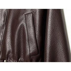 Women's Jacket Solid Faux Leather Drawstring Pleated Full-Zip Turn-Down Collar Loose Thick Streetwear Coat