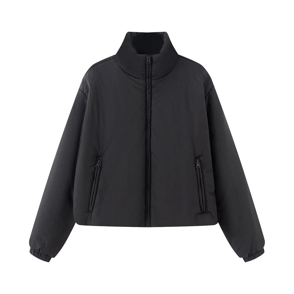 Women's Fashion Jackets Coats Front Zipper With Pockets Solid High Neck Long Sleeves Chic Lady Outfits