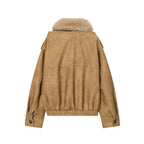 Women's  Faux Fur Collared Zip-Up Jacket with Pockets