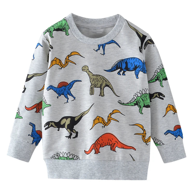 Boys' Sweatshirt Cotton Cartoon Dinosaur Animal Print Pullover Full-Sleeve Autumn Kids Top