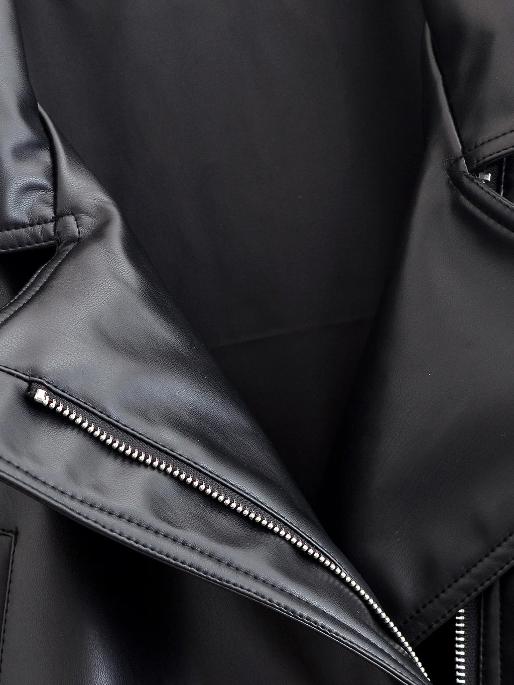 Women's Jacket Vintage Faux Leather Belted Turn-Down Lapel Full-Zip Full-Sleeve Short Motorcycle Coat
