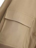 Women Fashion Solid Bomber Jackets Coat With Pockets V-Neck Single Breasted Long Sleeves