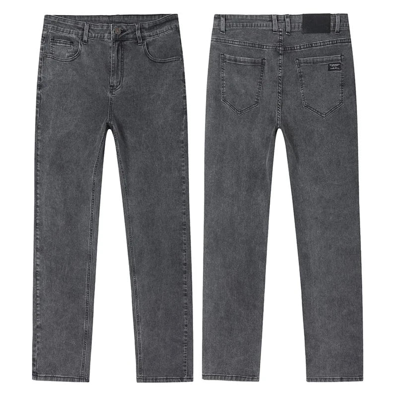 Men's Jeans Slim Straight Leg Mid-Rise Smart Casual Garment-Washed Denim Pants