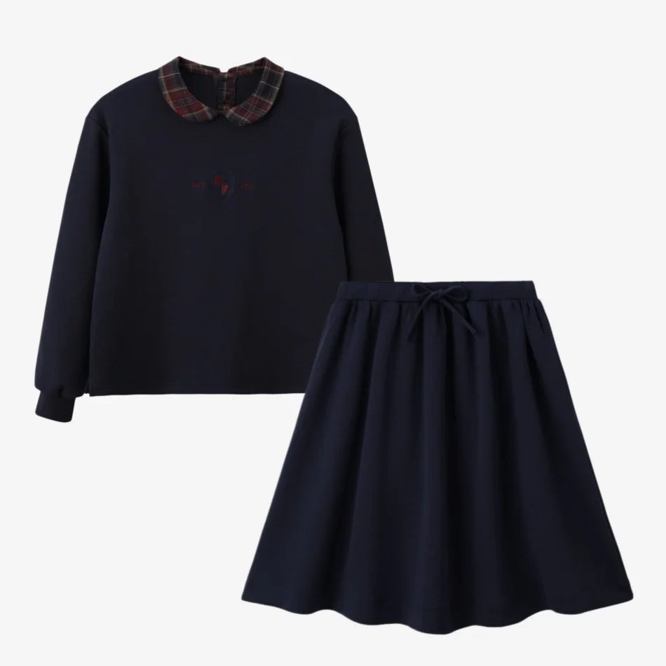 Vestido Varsity de Denim Azul Marinho para Crianças com Bordado