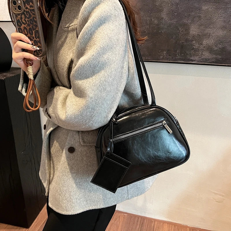 Women Shoulder Bags PU Leather Underarm Zipper Handbags with Mini Coin Wallet Purses