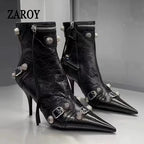 Women's Studded Pointed-Toe Ankle Boots with Kitten Heels