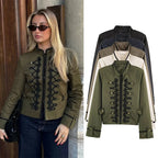 Women's Jacket Vintage Solid Knot Button Single-Breasted Stand Collar Full-Sleeve Slim Short Outerwear Coat
