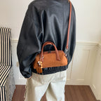 Women's Small Boston-Style PU Crossbody Bag with Zipper