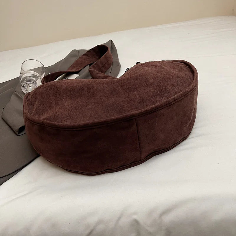 Large Suede Retro Shoulder Bag Women Zipper Soft Outer Pockets Hobo Handbags