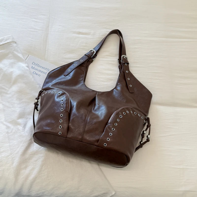 Women's Faux Leather Hobo Shoulder Bag with Zipper Closure