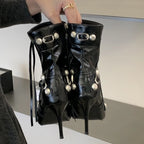 Women's Studded Pointed-Toe Ankle Boots with Kitten Heels