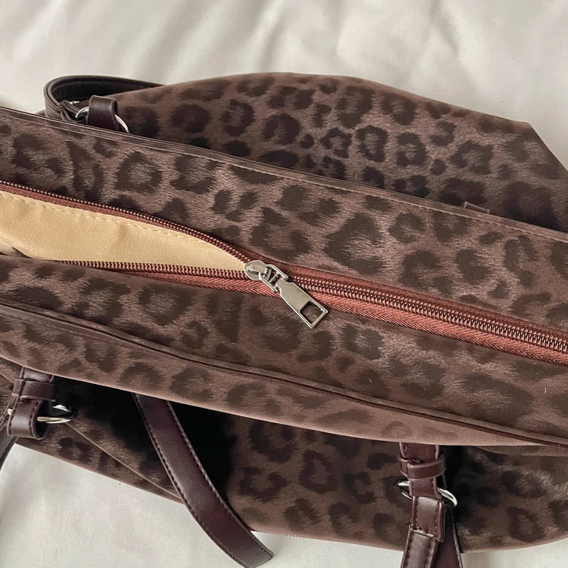 Vintage Leopard Tote Shoulder Bag – Large Capacity Handbag
