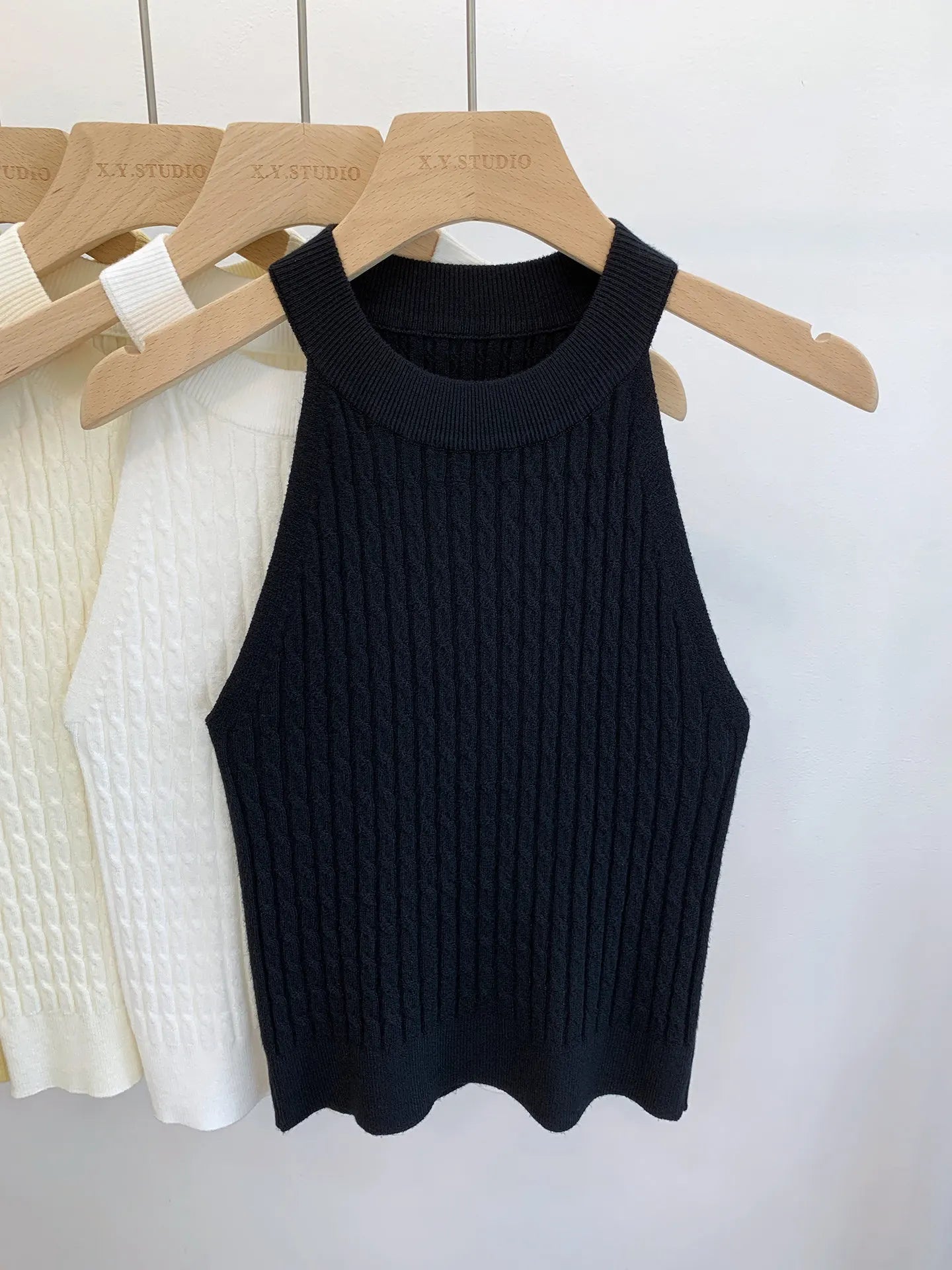 Women's Knitted Halter Camisole Slim Fit Sleeveless Base Tank Tops Solid Crop Tops