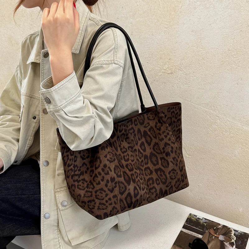 Women's Leopard Print Faux Leather Tote Shoulder Bag