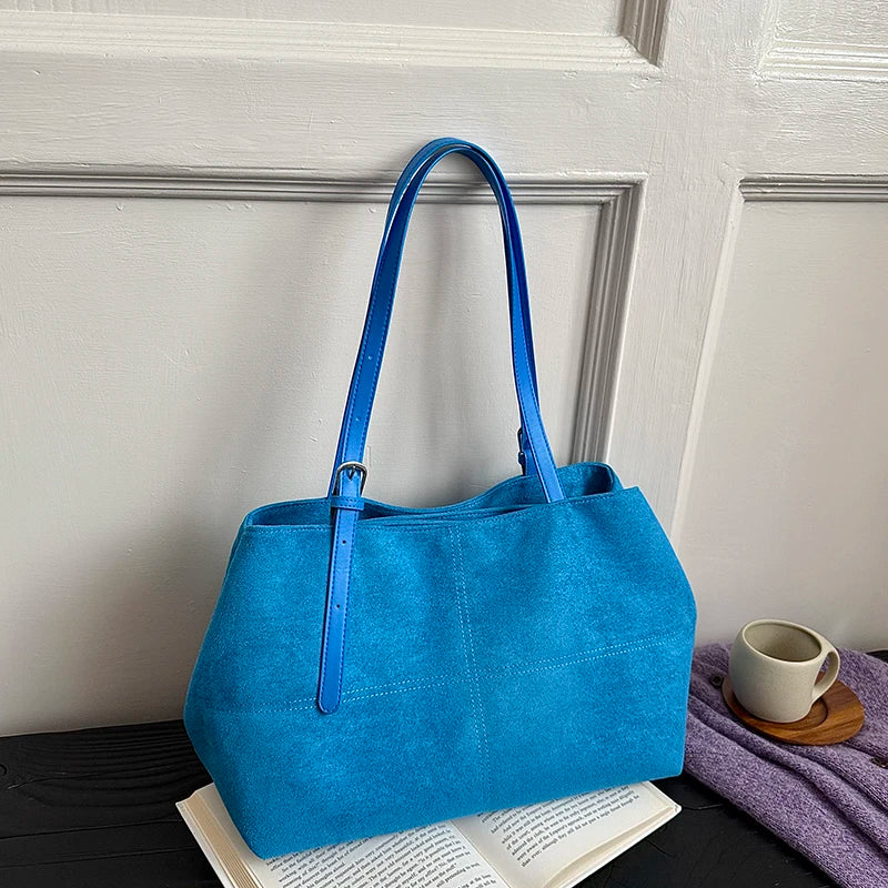 Women's Tote Bag Vintage Soft Faux-Suede Zipper Shoulder Bag with Phone Pocket