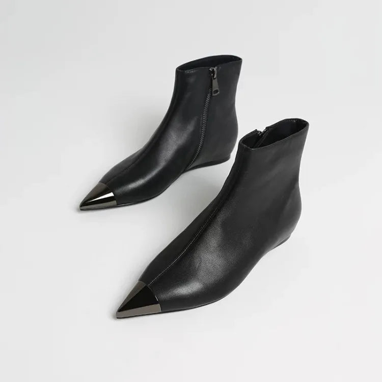 Arden Furtado Women's Winter Ankle Boots – Side Zip Metal Toe Height Increasing Heel