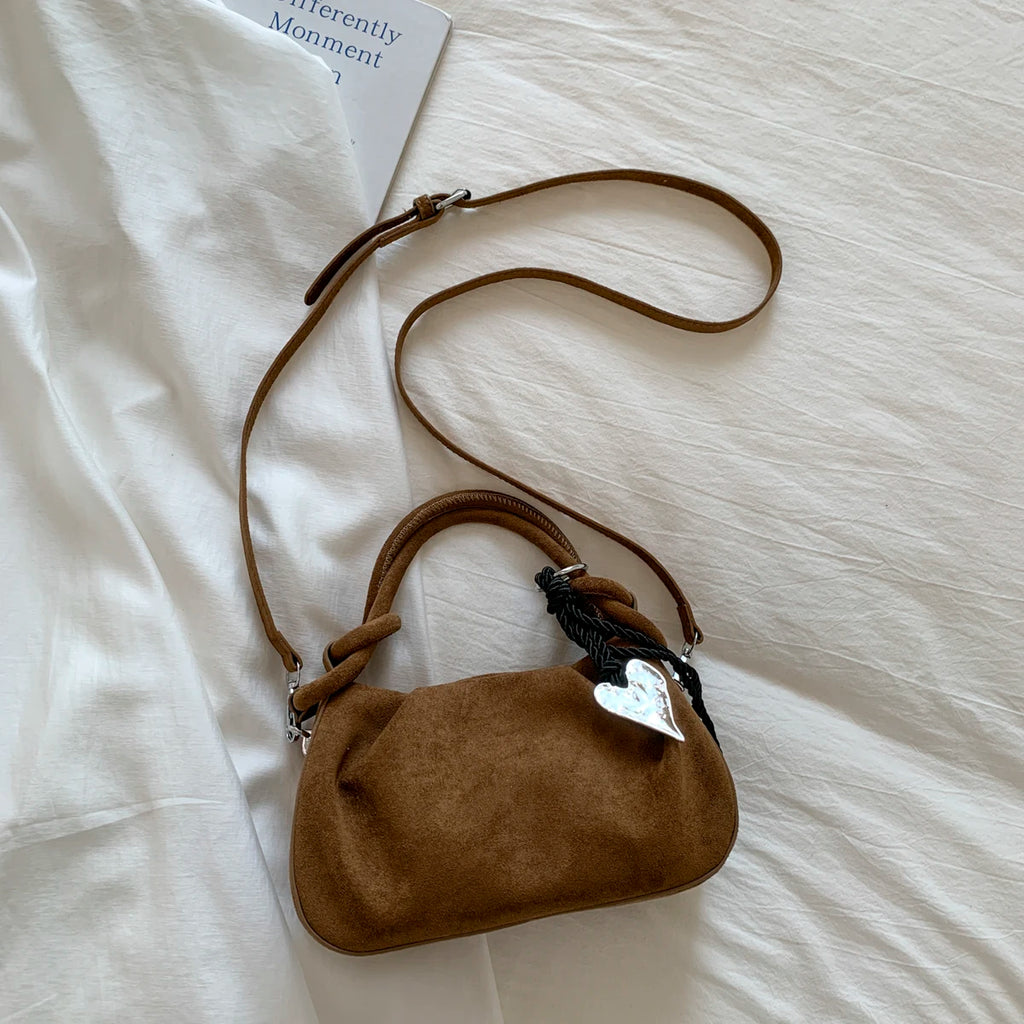 Women's Faux Suede Leather Crossbody Bag with Short Handle