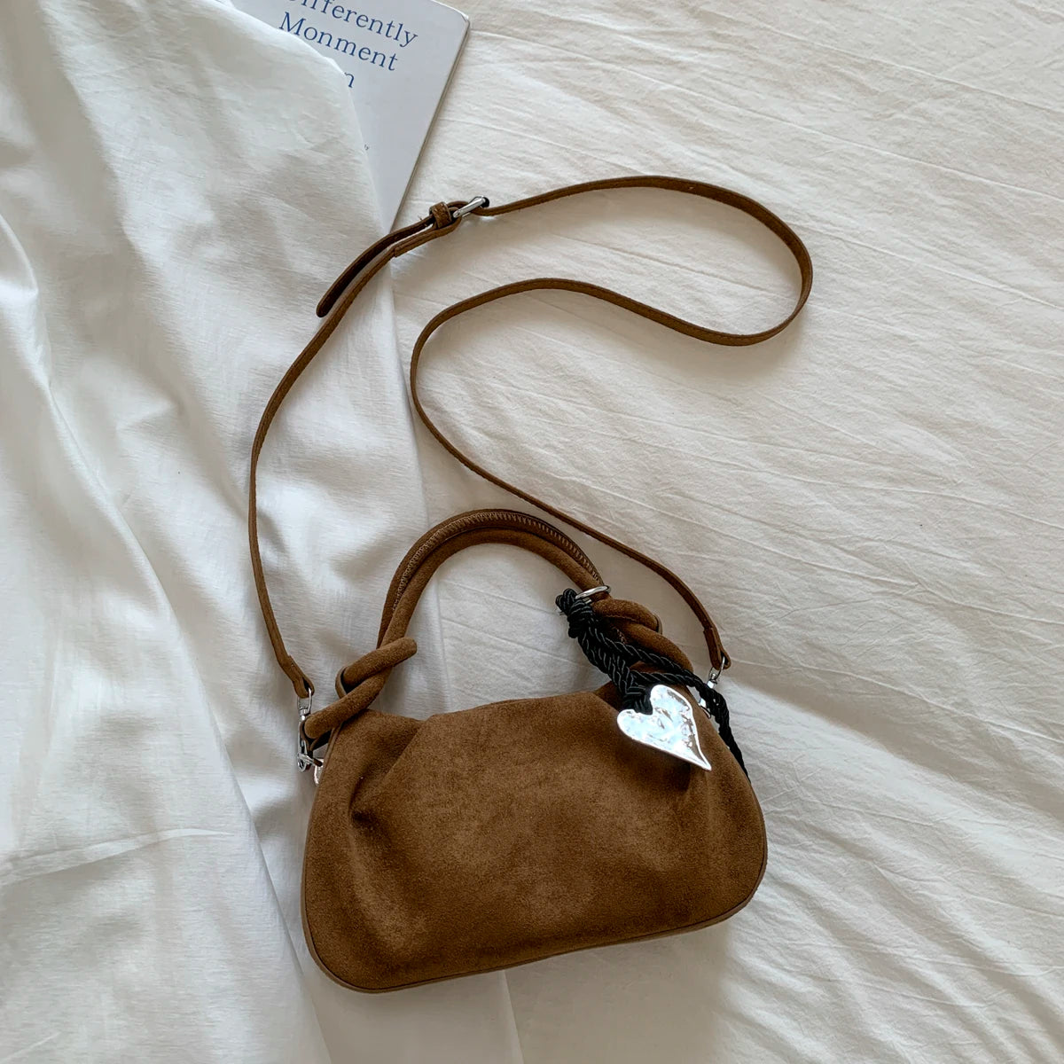 Women's Faux Suede Leather Crossbody Bag with Short Handle